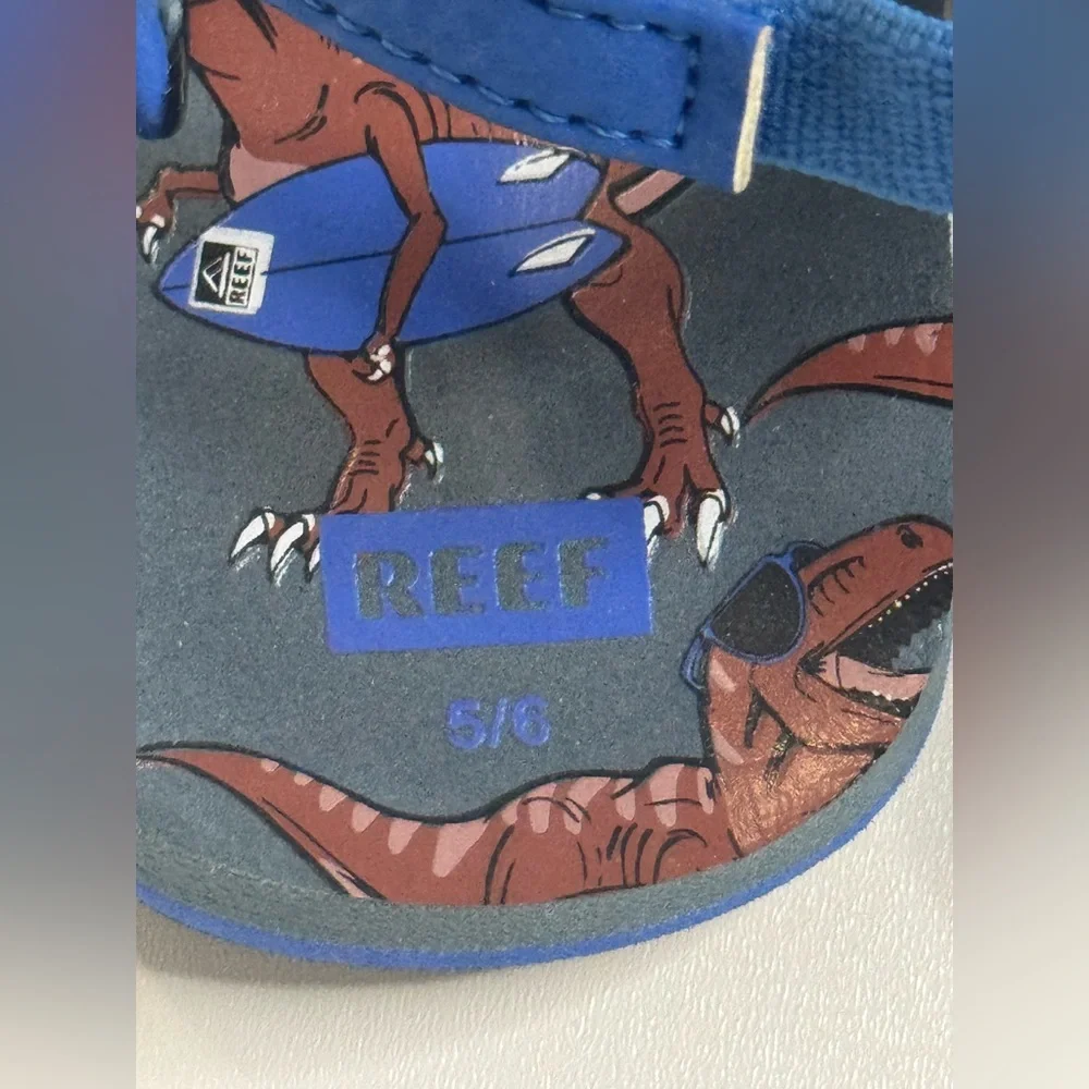Reef Toddler Blue and Brown Dinosaur Sandals Size 5/6